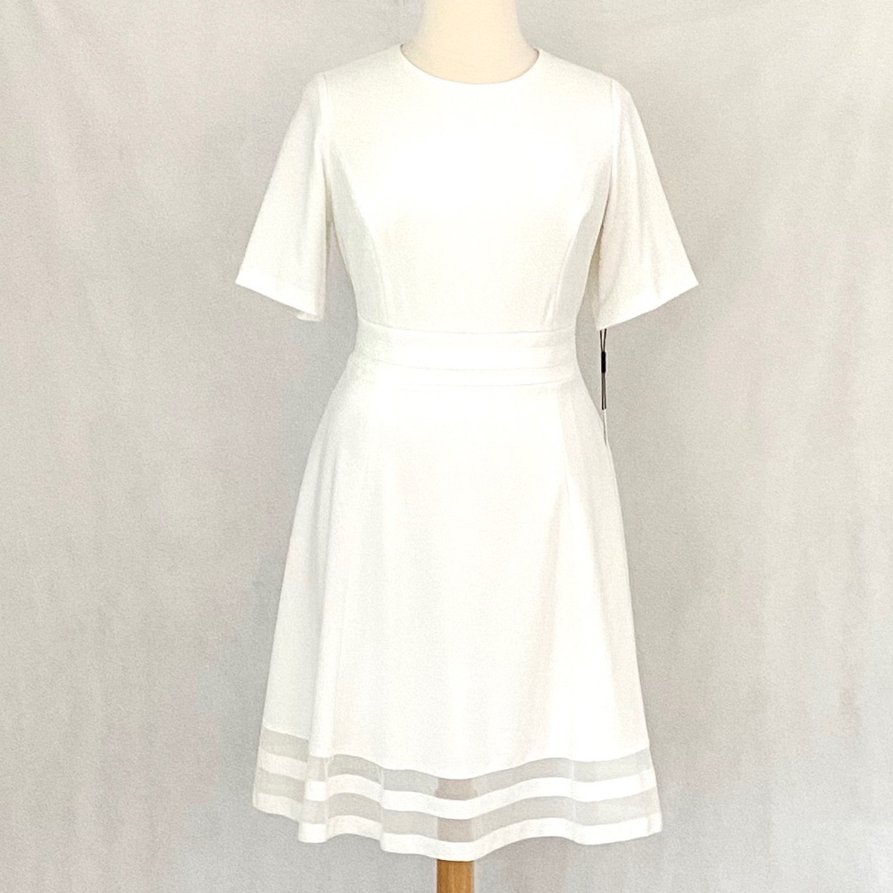 Calvin Klein Short Sleeve Ivory Illusion Dress - Picture 3 of 12